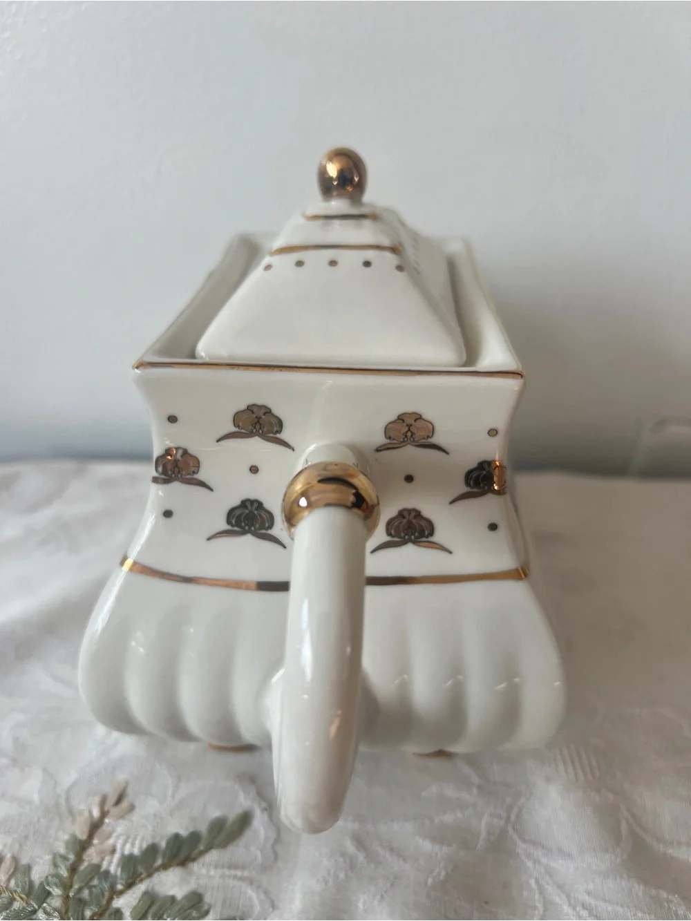 Anthropologie Cream and Gold MET Collaboration Stoneware Teapot